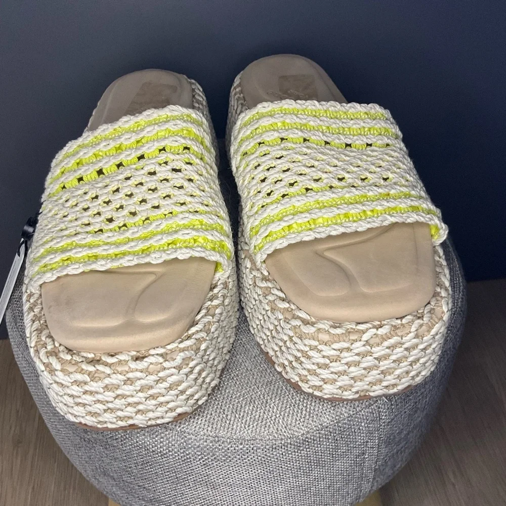 Rag N Bone Women‎ Logan Crochet Green Yellow Square Toe Platform Sandal 39